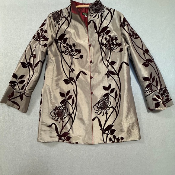 PS Designs Jackets & Blazers - Elegant Asian Velvet Satin Floral Reversible Kimono Coat Size‎ 14